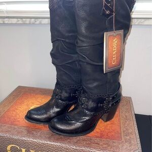 CUADRA Piton Belly Black Heeled Boots for Women